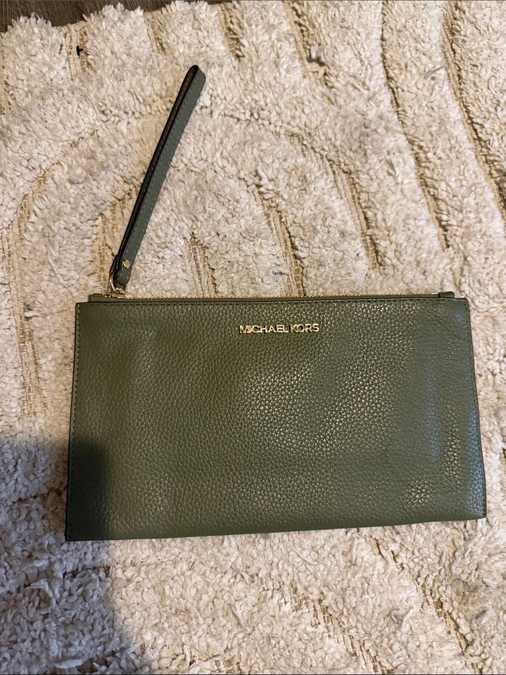 Michael Kors Olive Leather Wristlet Clutch